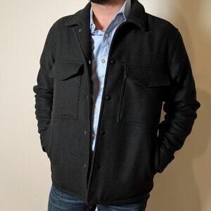 Dark Green Wool Blend Shirt Jacket